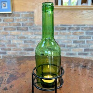 So Pretty!  Green Glass Domed Candle Holder (1)